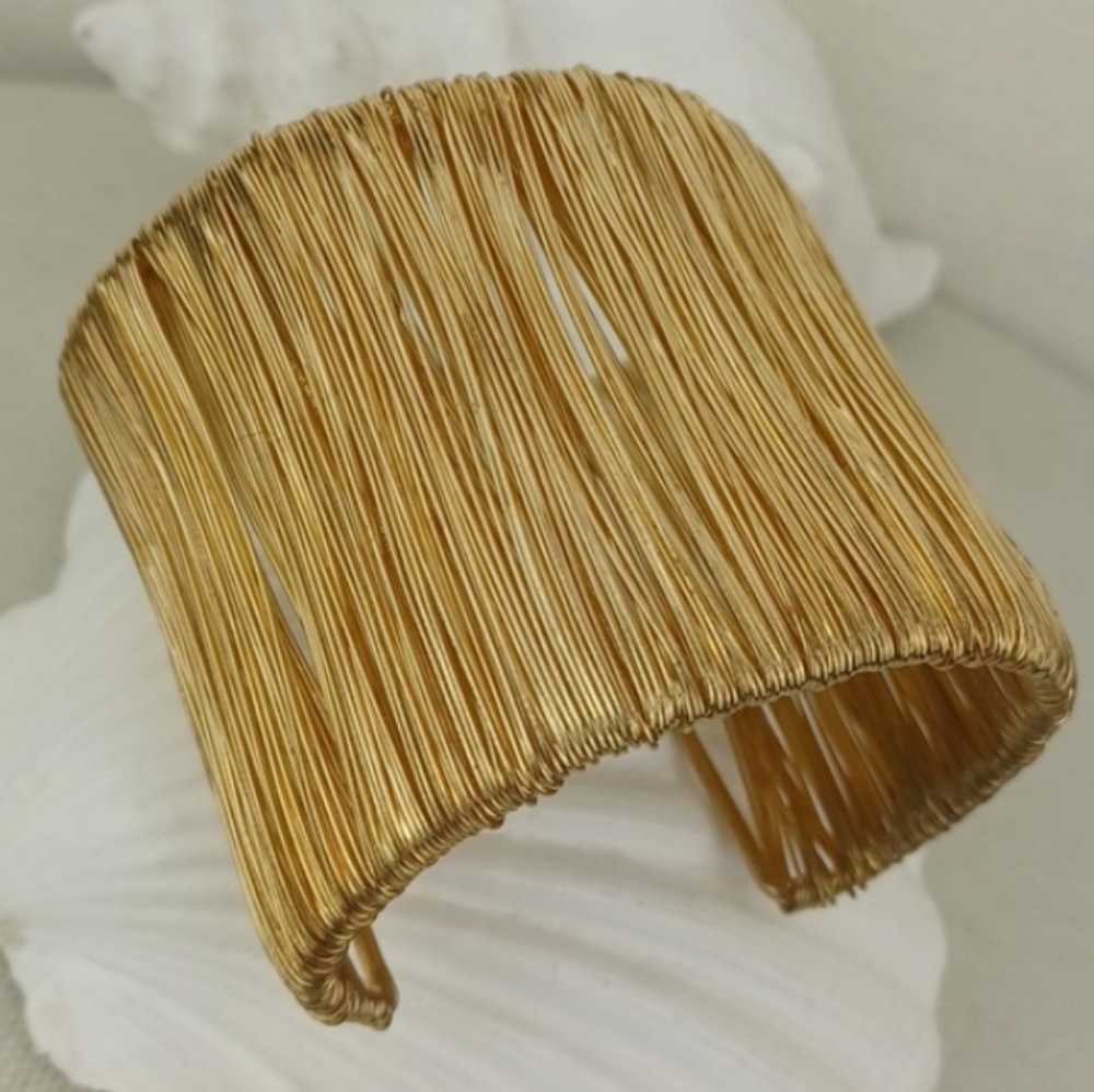 Very Gold-Like Crafted Wire Textile Cuff Bracelet